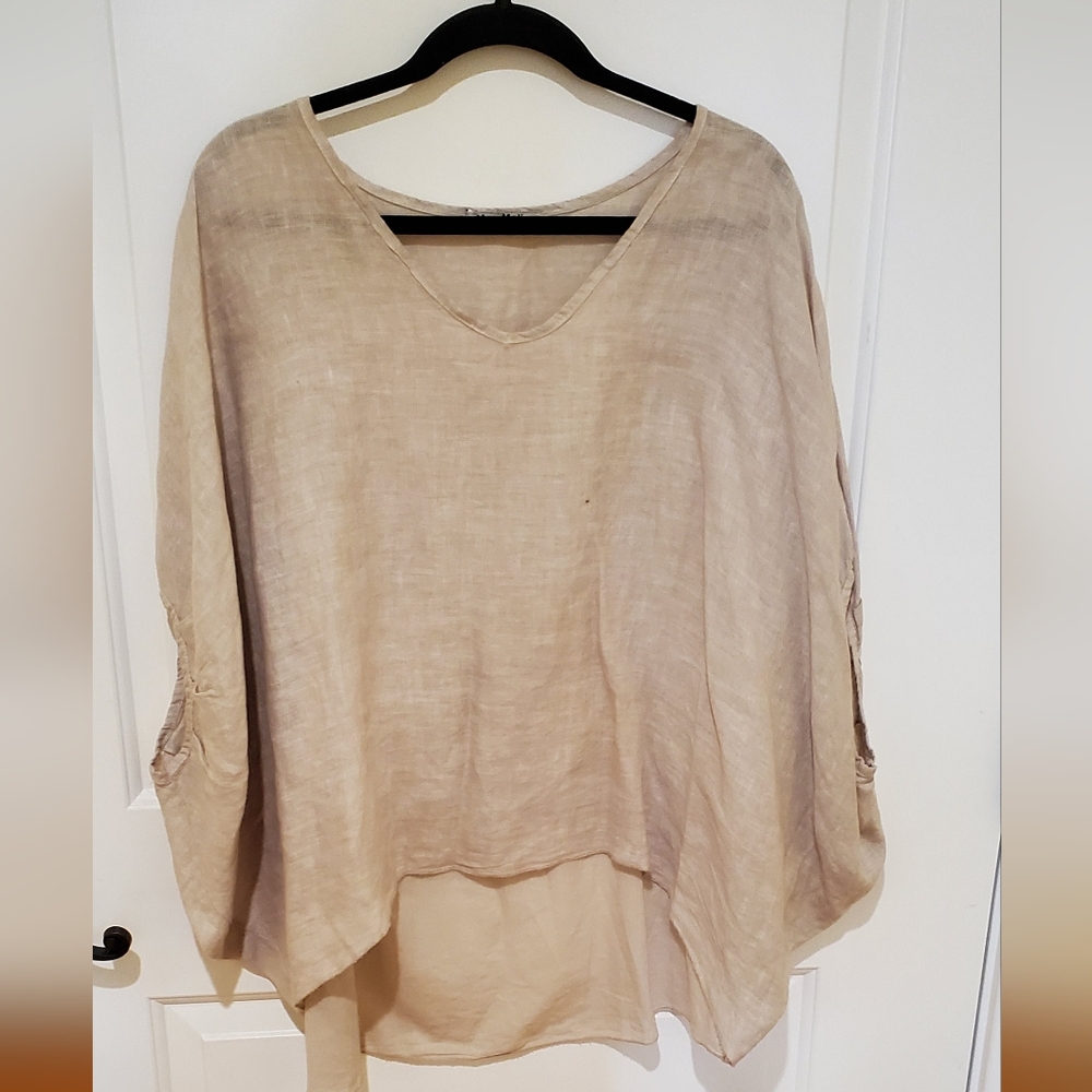 MeoMei Beige Linen Cocoon Blouse
